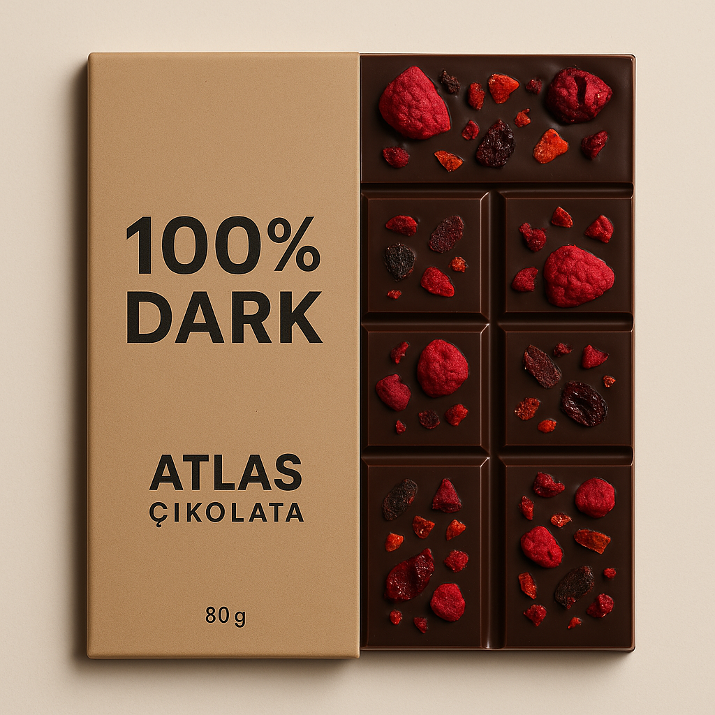 %100 Şekersiz Bean to Bar Dark Çikolata Kurutulmuş Meyveli