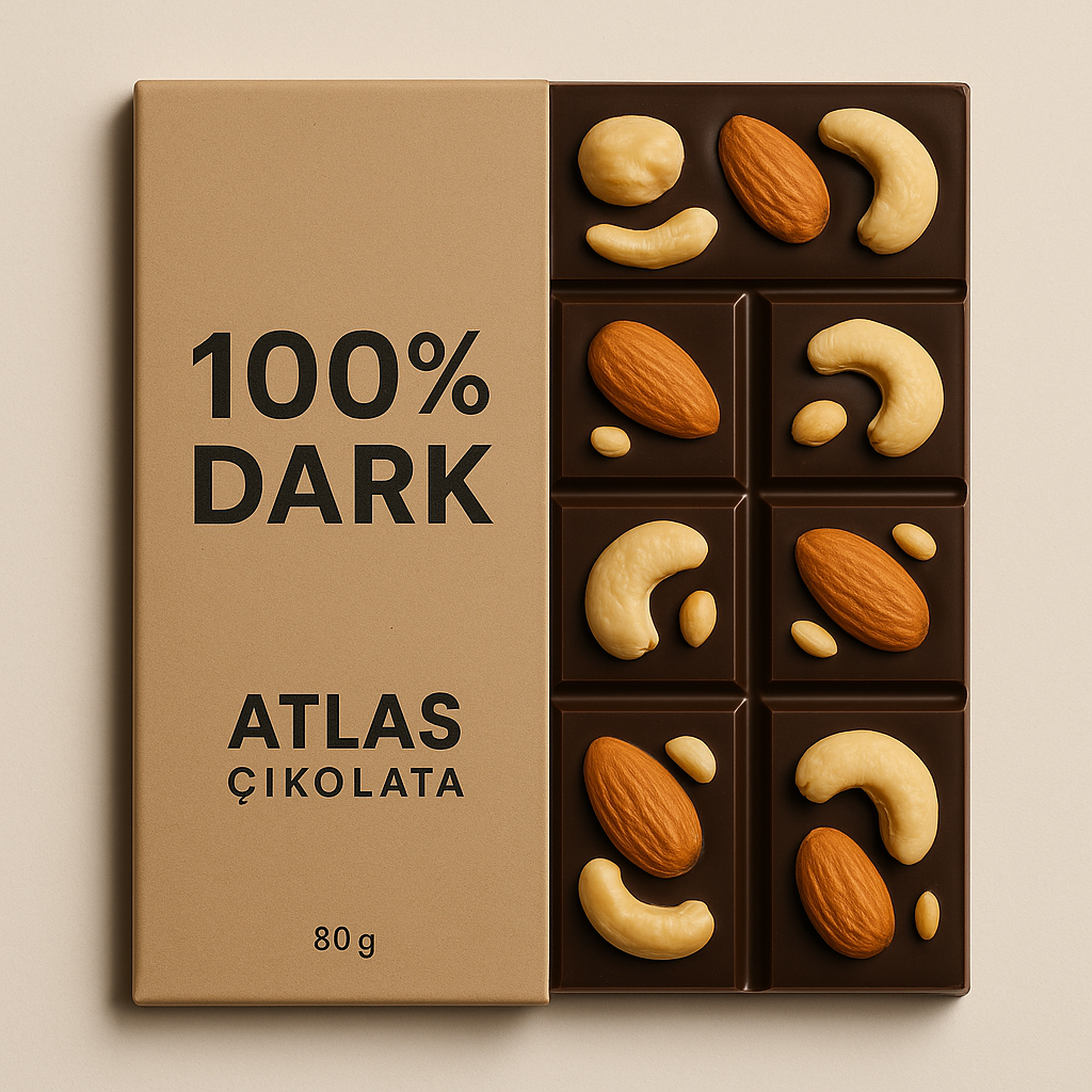 %100 Şekersiz Bean to Bar Dark Çikolata Kuruyemişli